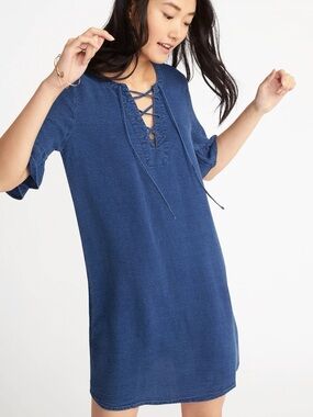 Lace-Up Denim Dress